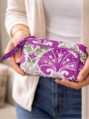 Vera Bradley Purple and Green Julep Tulip Patterned Clutch